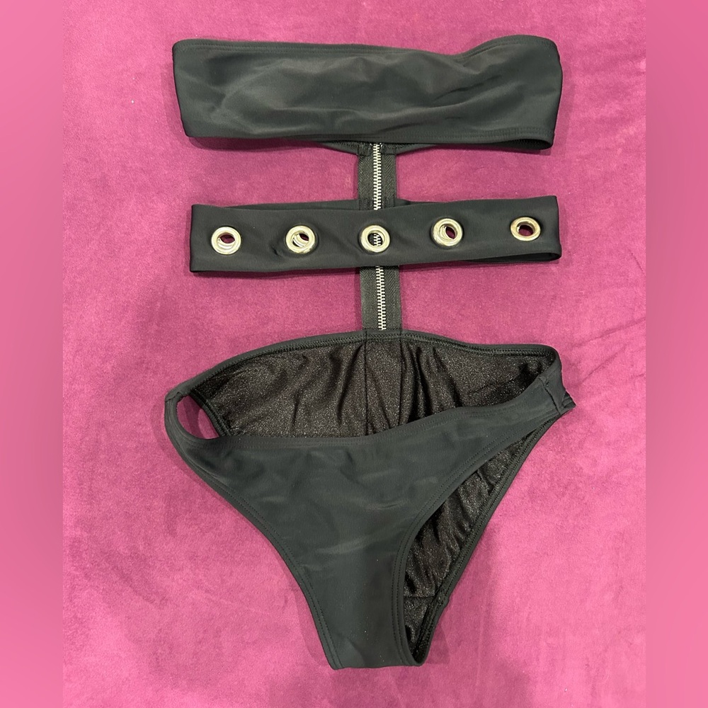 Jaded London Black Cut-Out Swimsuit